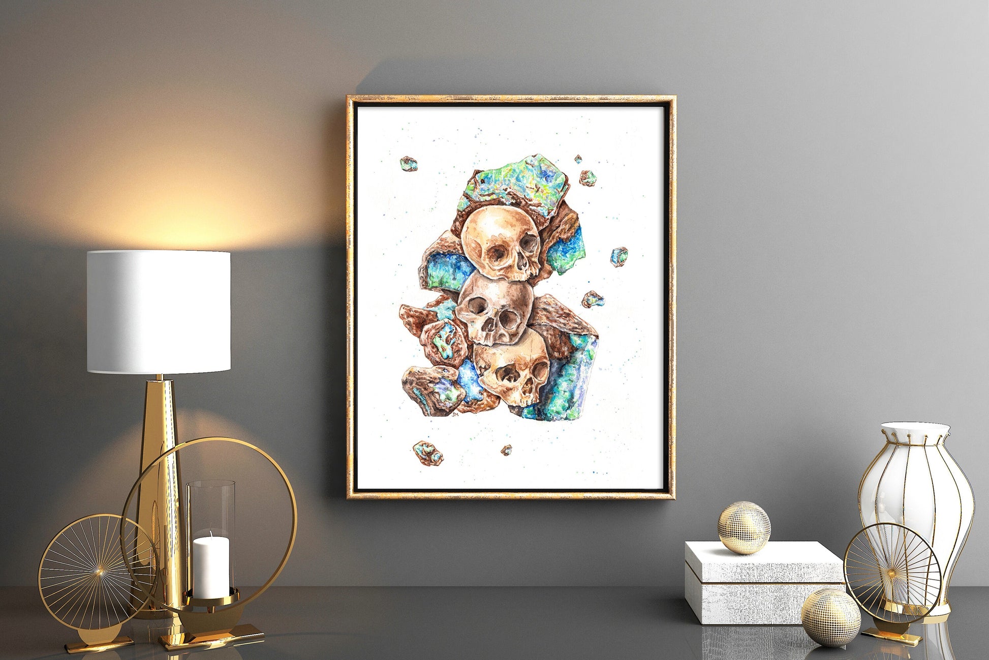 Human Skull Print, Boulder Opal, Gothic Home Decor, Anatomy Gift, Creepy Art, Stack of Skulls, Horror Decor - Debra Marie Art