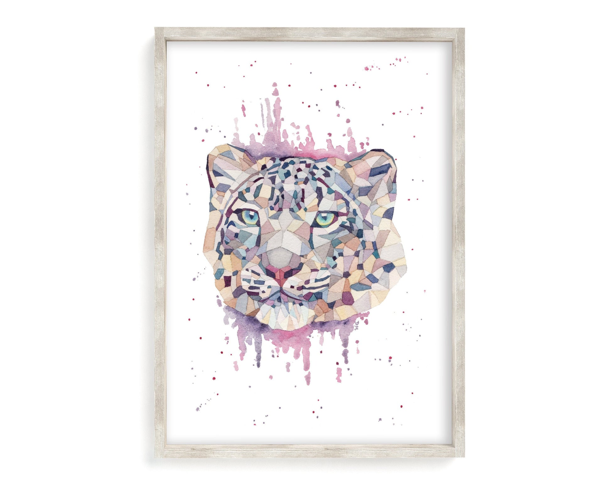 Snow Leopard Nature Art Print | Watercolor Geometric Animal Wall Decor | Animal Lover Gift - Debra Marie Art