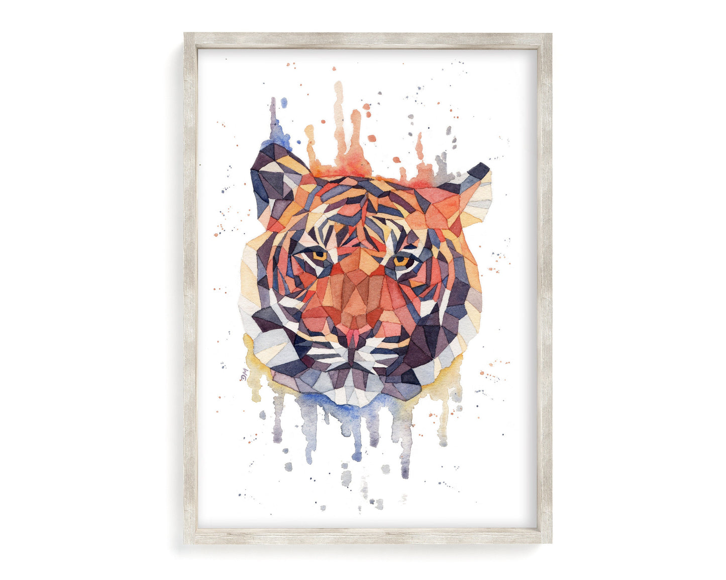 Geometric Watercolor Tiger Art Print | Nature Inspired Wall Art Print | Wild Animal Cat Decor - Debra Marie Art