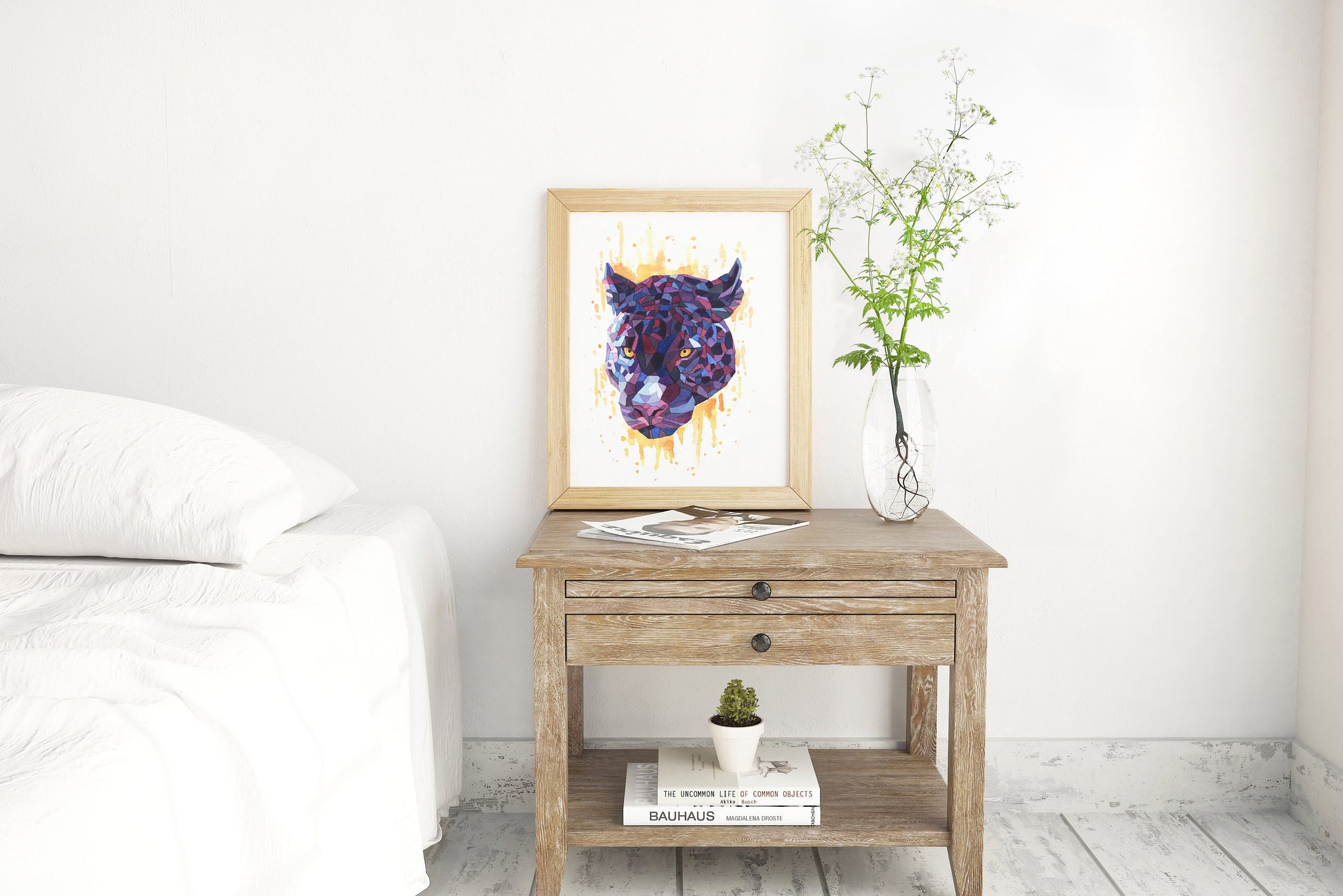 Watercolor Geometric Black Panther Cat Jaguar Animal Wall Art Decor Print - Debra Marie Art