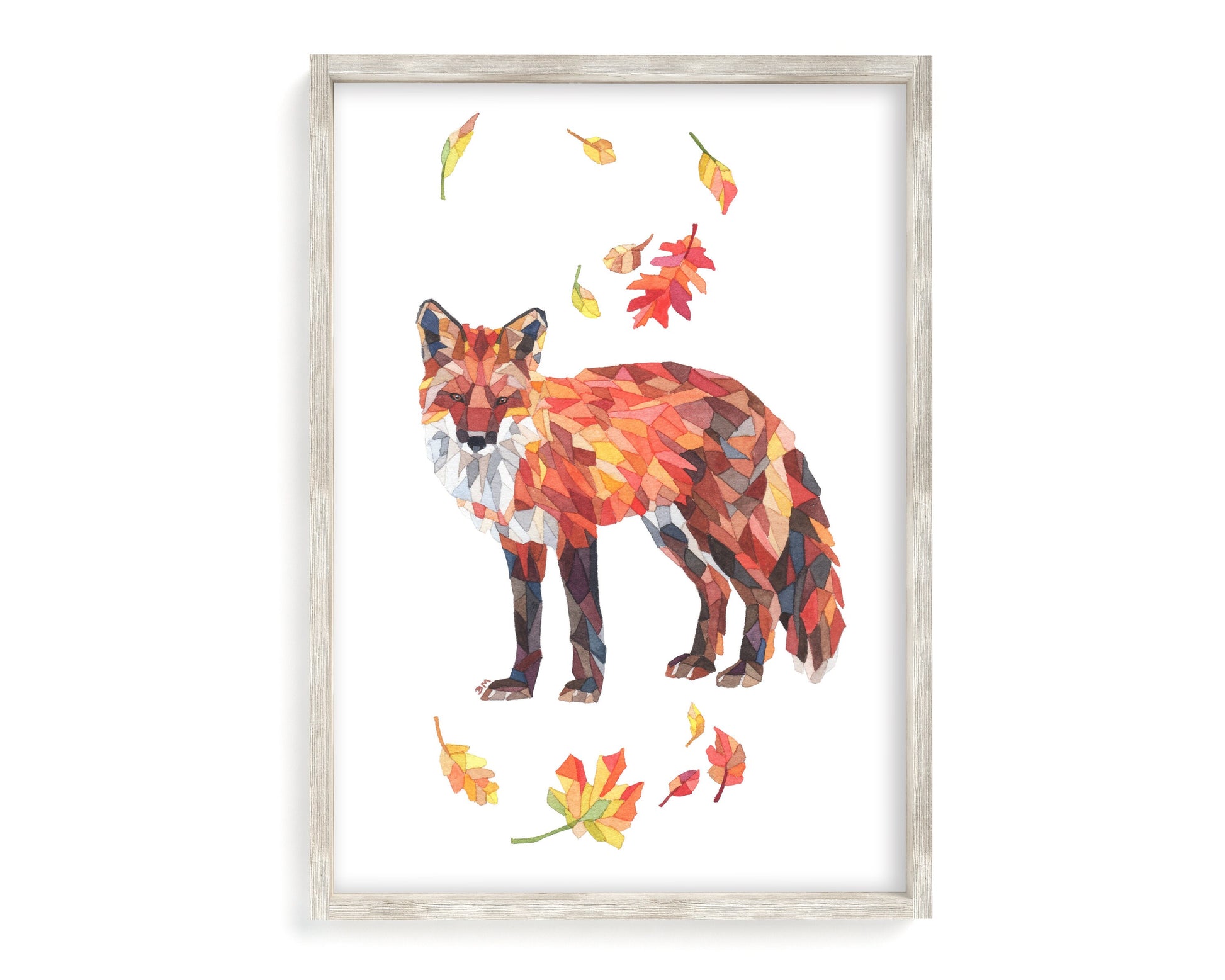 Watercolor Geometric Fall Fox Print Wildlife Art Print Gift, Abstract Animals, Woodland Animal Print, Autumn Decor - Debra Marie Art