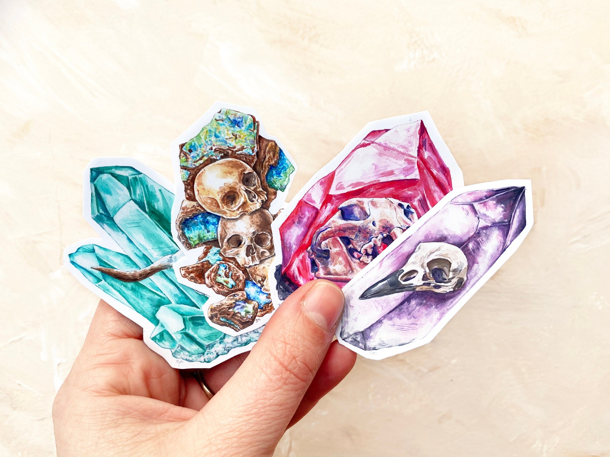 Skull Animal Crystal Sticker Set | Watercolor Stickers - Debra Marie Art