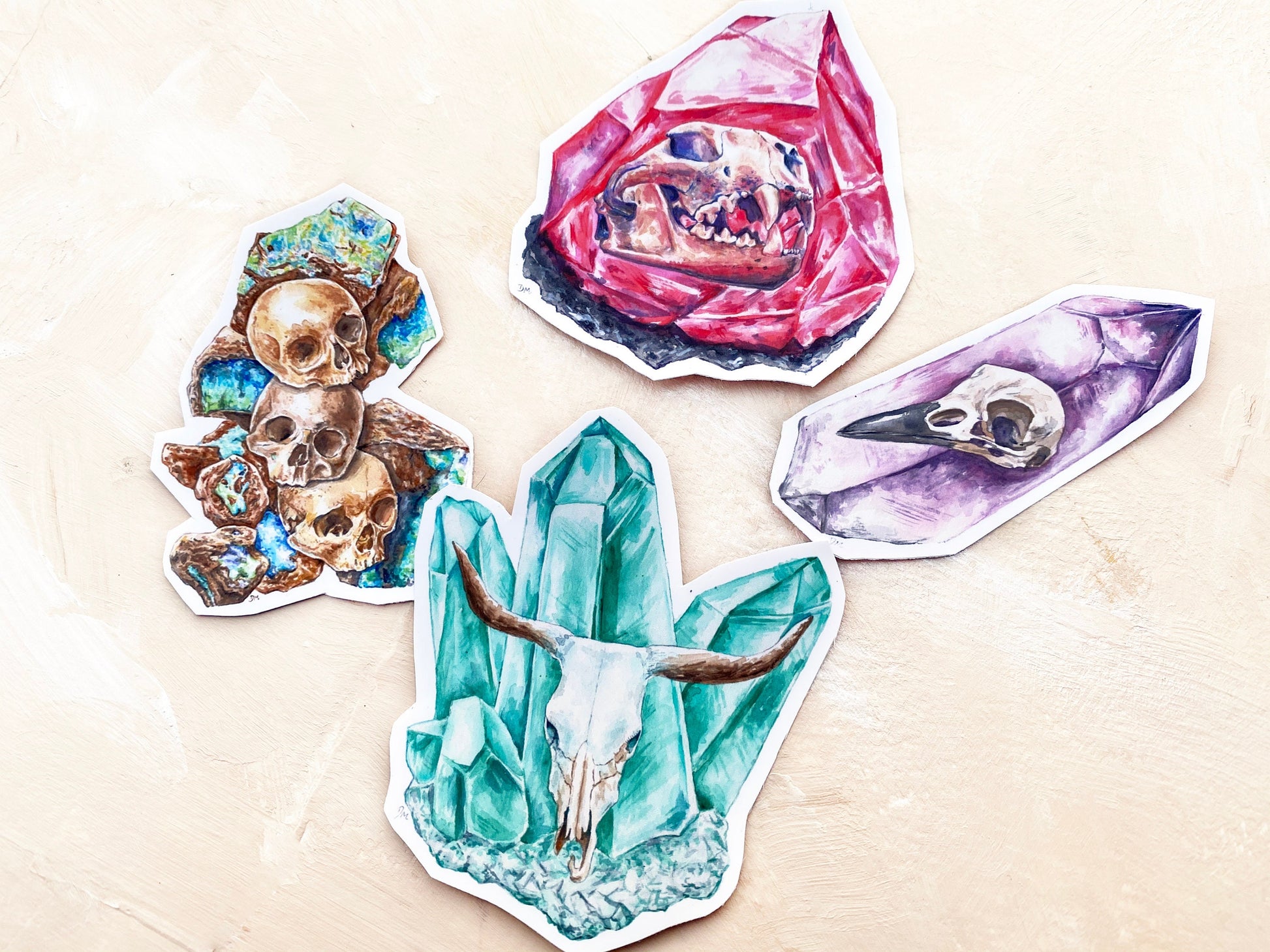 Skull Animal Crystal Sticker Set | Watercolor Stickers - Debra Marie Art