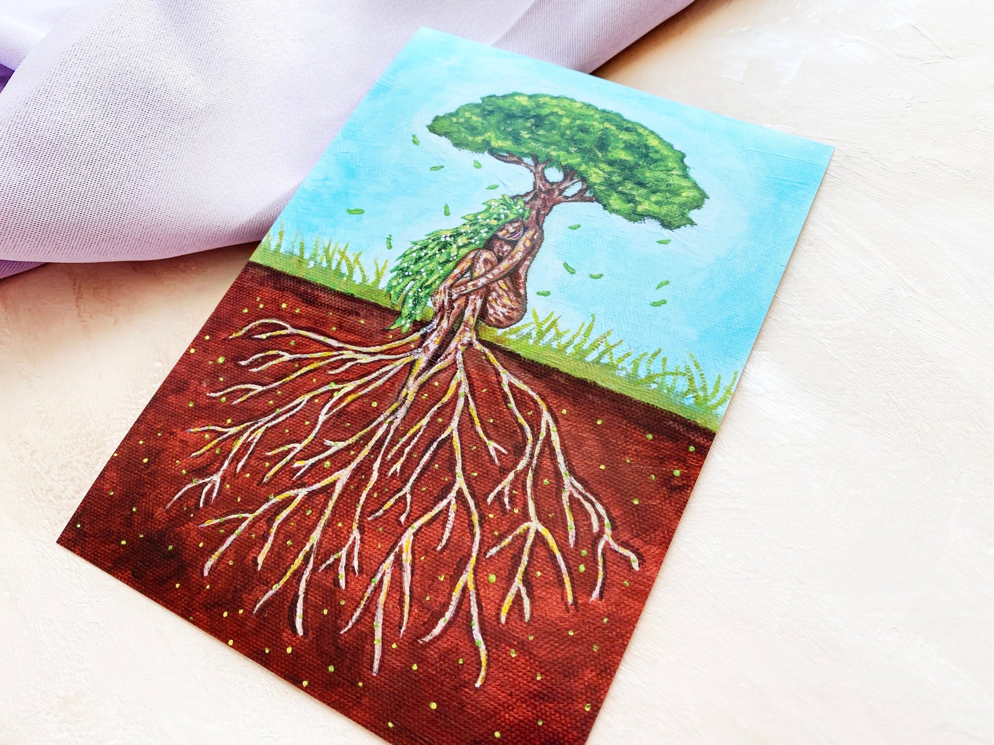 Fantasy Mother Earth Tree of Life Wall Art Print | Magical Pagan Nature Inspired Decor | Earth Goddess Tree Art With Roots - Debra Marie Art