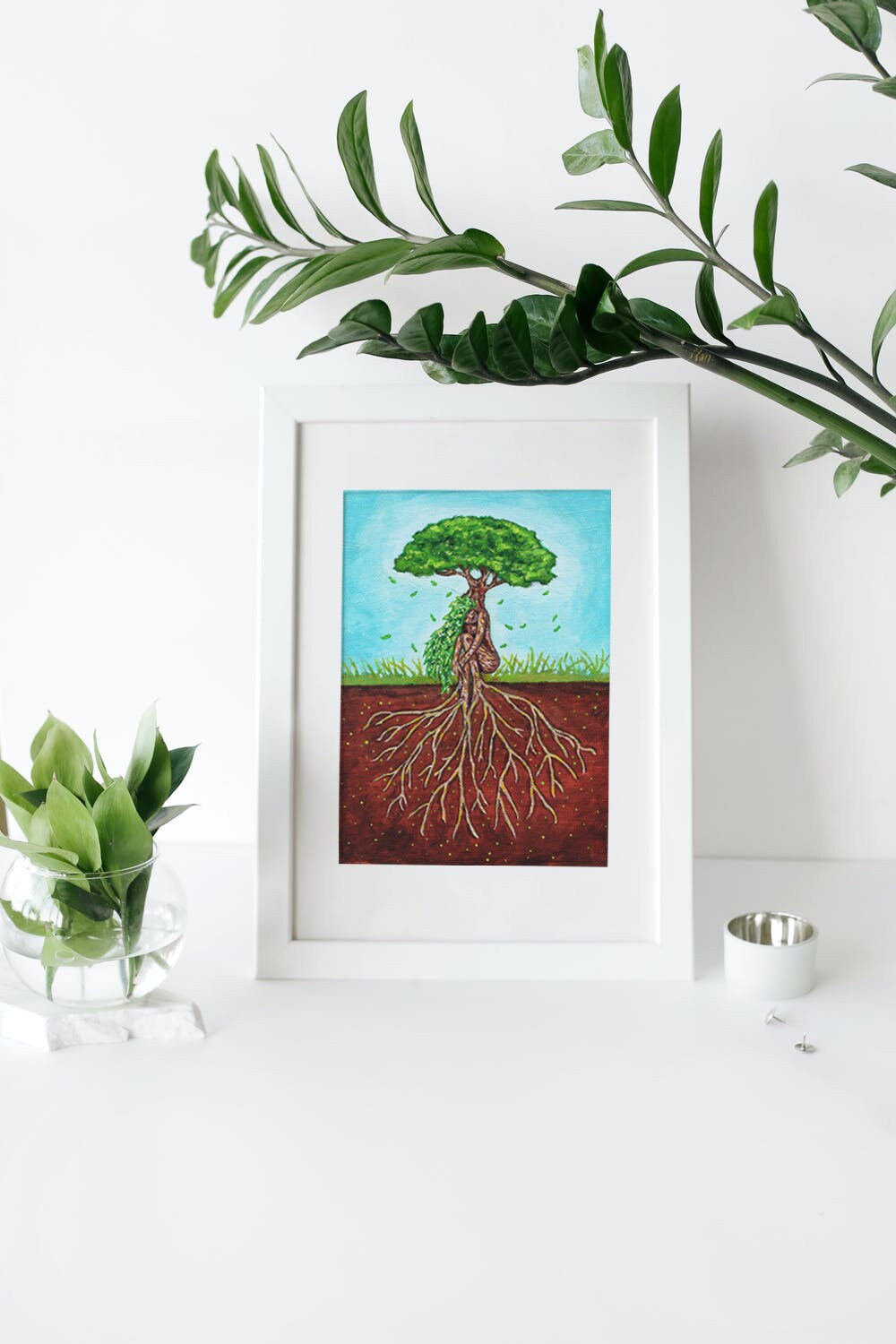 Fantasy Mother Earth Tree of Life Wall Art Print | Magical Pagan Nature Inspired Decor | Earth Goddess Tree Art With Roots - Debra Marie Art