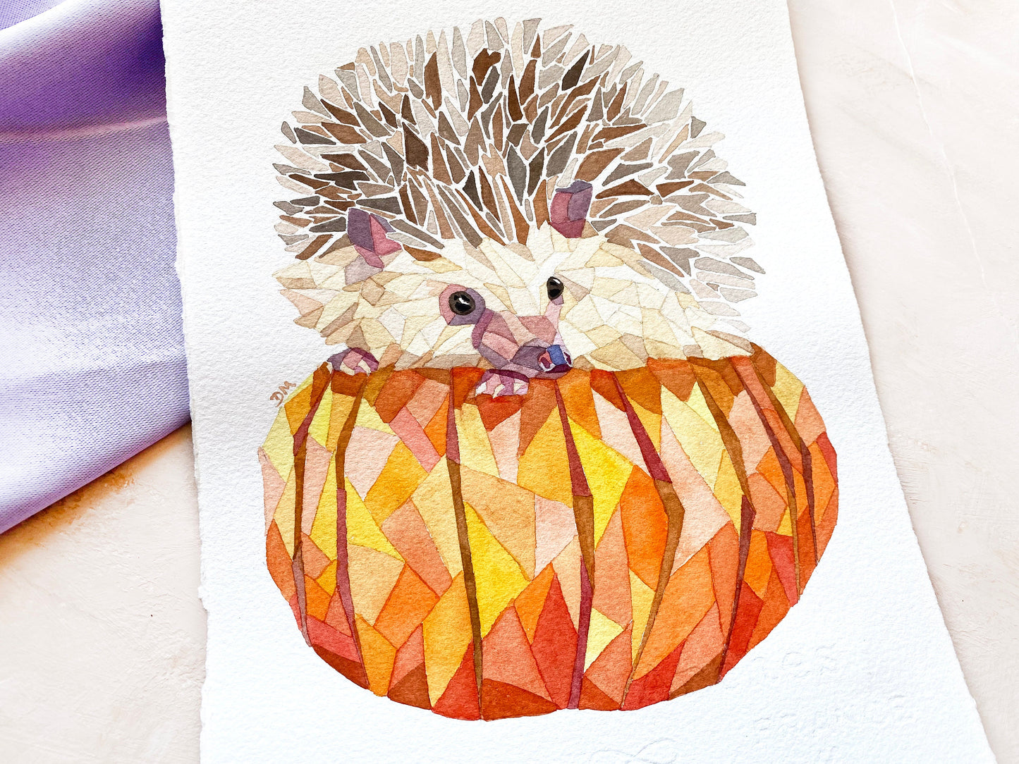 Hedgehog Painting, Woodland Animals, Watercolor Animal Art, Fall Home Decor, Autumn Wall Art, Pumpkin Painting, Geometric Animals - Debra Marie Art