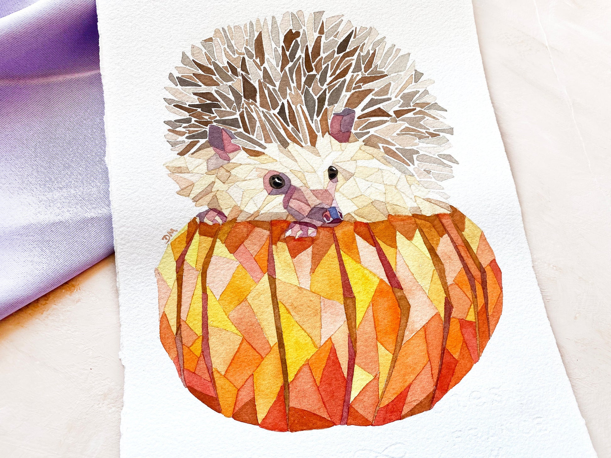 Hedgehog Painting, Woodland Animals, Watercolor Animal Art, Fall Home Decor, Autumn Wall Art, Pumpkin Painting, Geometric Animals - Debra Marie Art