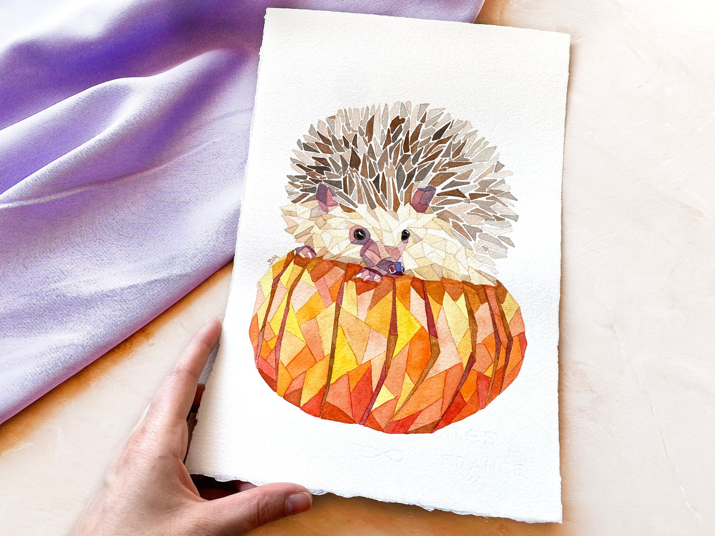 Hedgehog Painting, Woodland Animals, Watercolor Animal Art, Fall Home Decor, Autumn Wall Art, Pumpkin Painting, Geometric Animals - Debra Marie Art