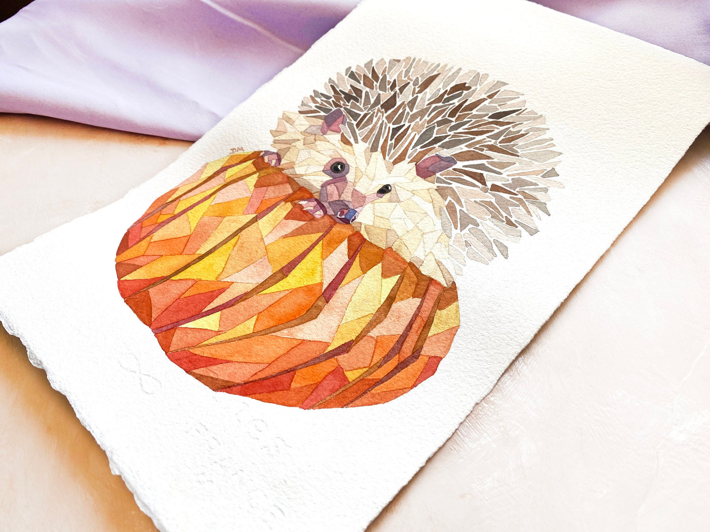 Hedgehog Painting, Woodland Animals, Watercolor Animal Art, Fall Home Decor, Autumn Wall Art, Pumpkin Painting, Geometric Animals - Debra Marie Art