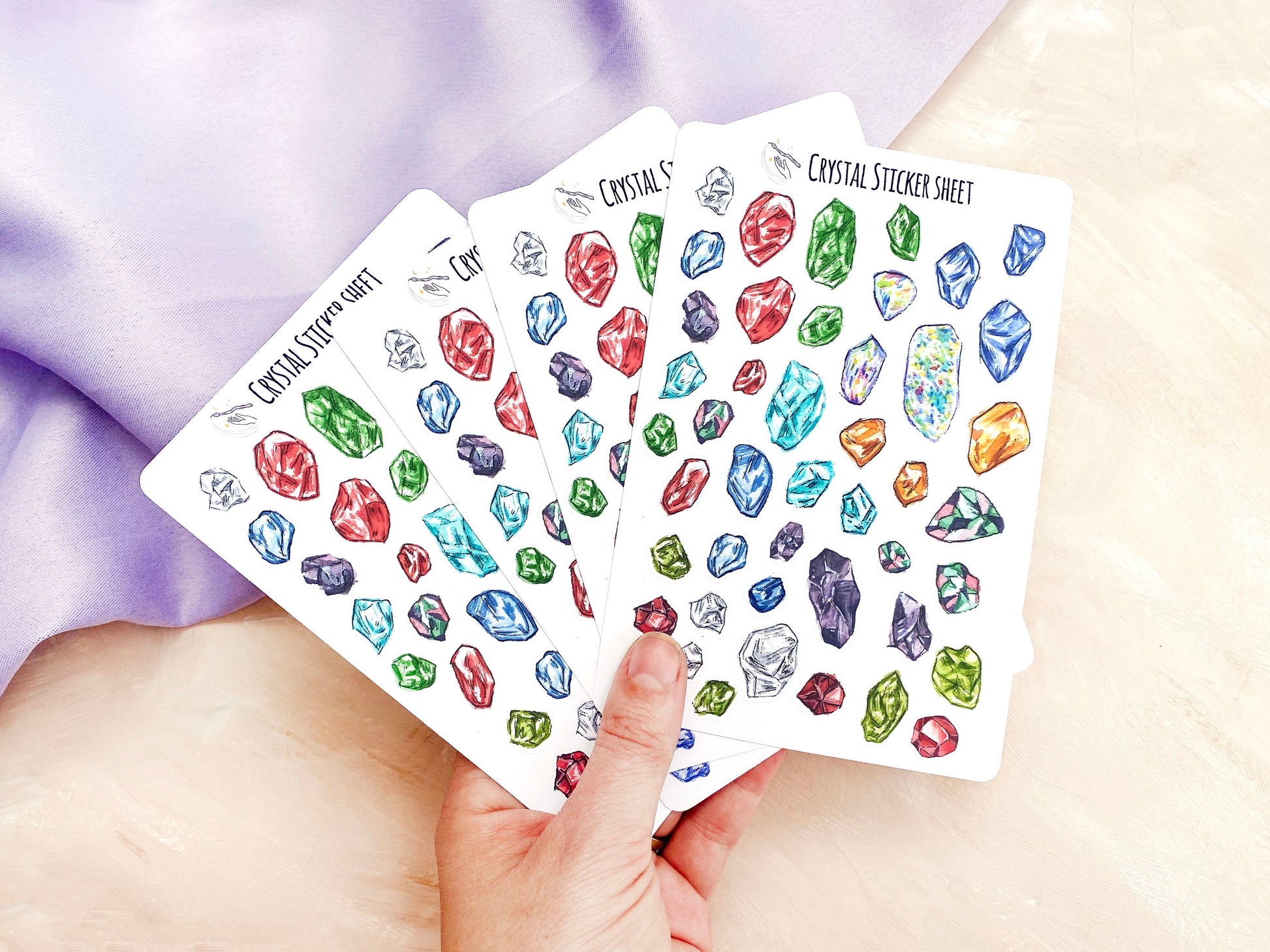 Witchy Watercolor Birthstone Gemstone Crystal Art Sticker Sheet Gift, Planner Bullet Journal Stickers - Debra Marie Art