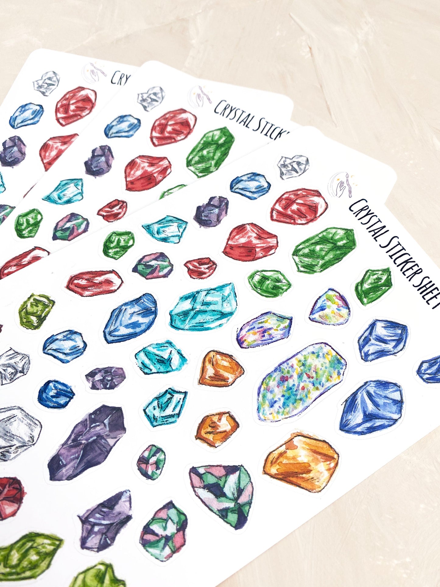 Witchy Watercolor Birthstone Gemstone Crystal Art Sticker Sheet Gift, Planner Bullet Journal Stickers - Debra Marie Art