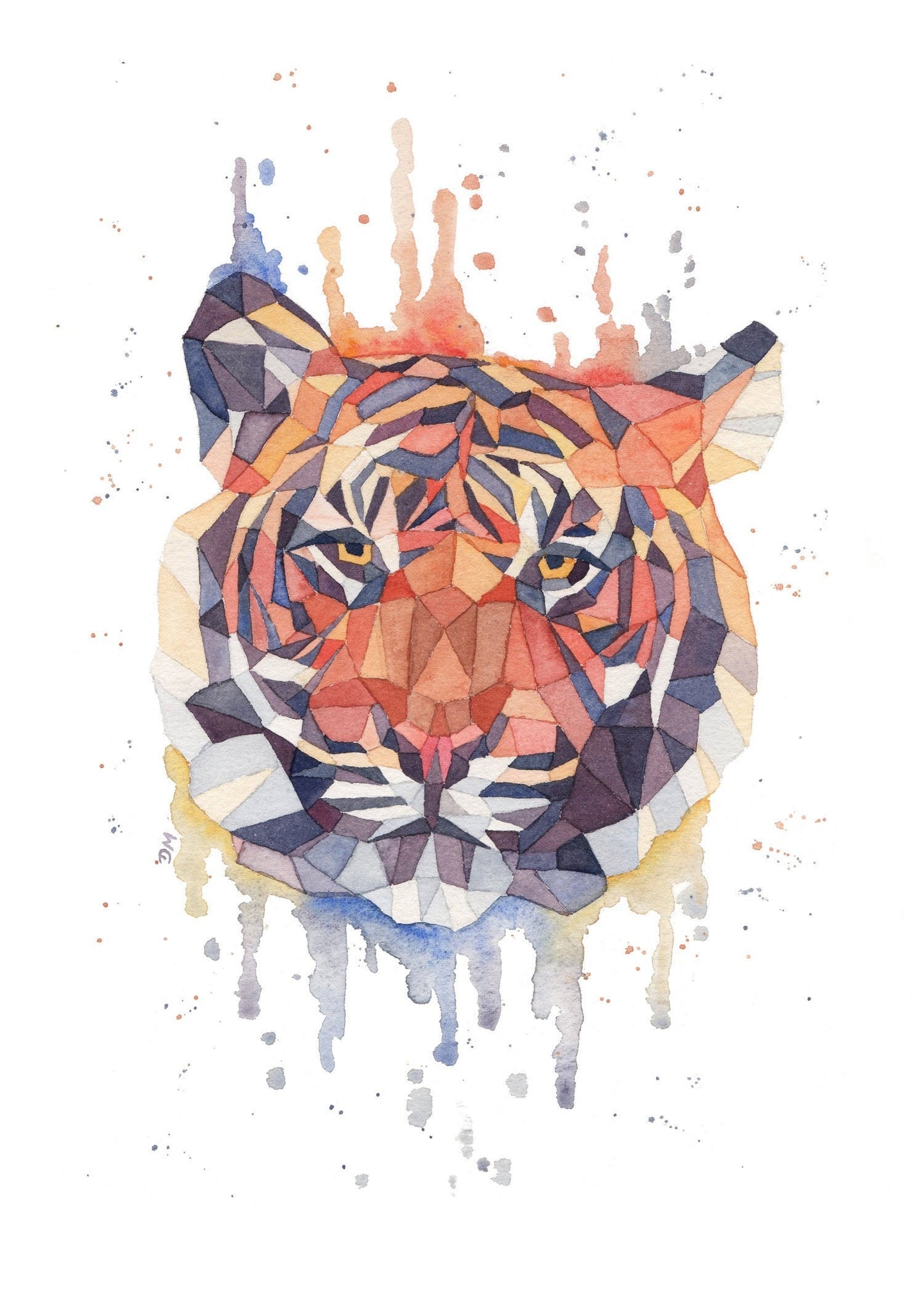 Geometric Watercolor Tiger Art Print | Nature Inspired Wall Art Print | Wild Animal Cat Decor - Debra Marie Art