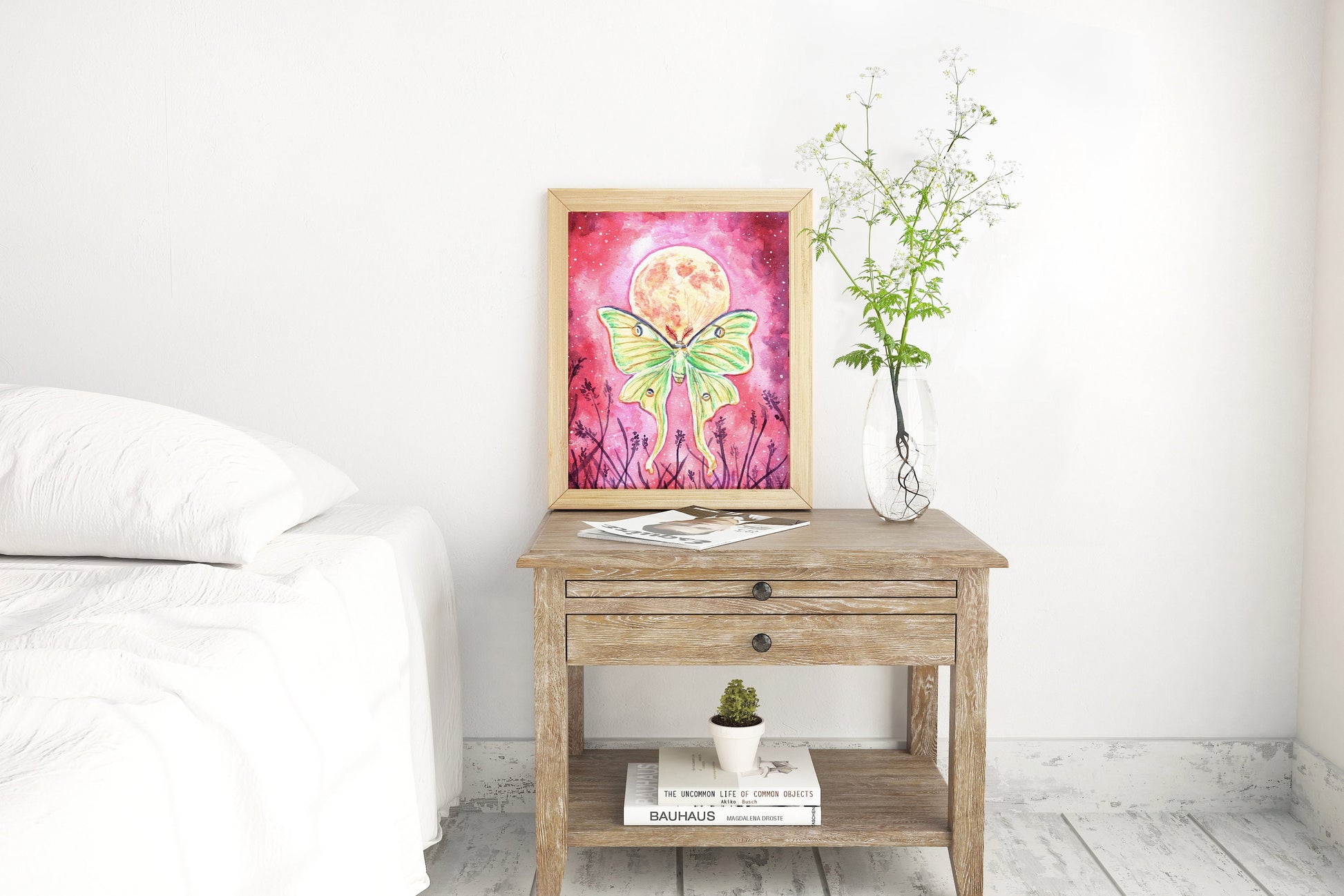 Luna Moth Moon Art Print | Witchy Magical Nature Inspired Art Decor | Witchy Moon Decor Wall - Debra Marie Art