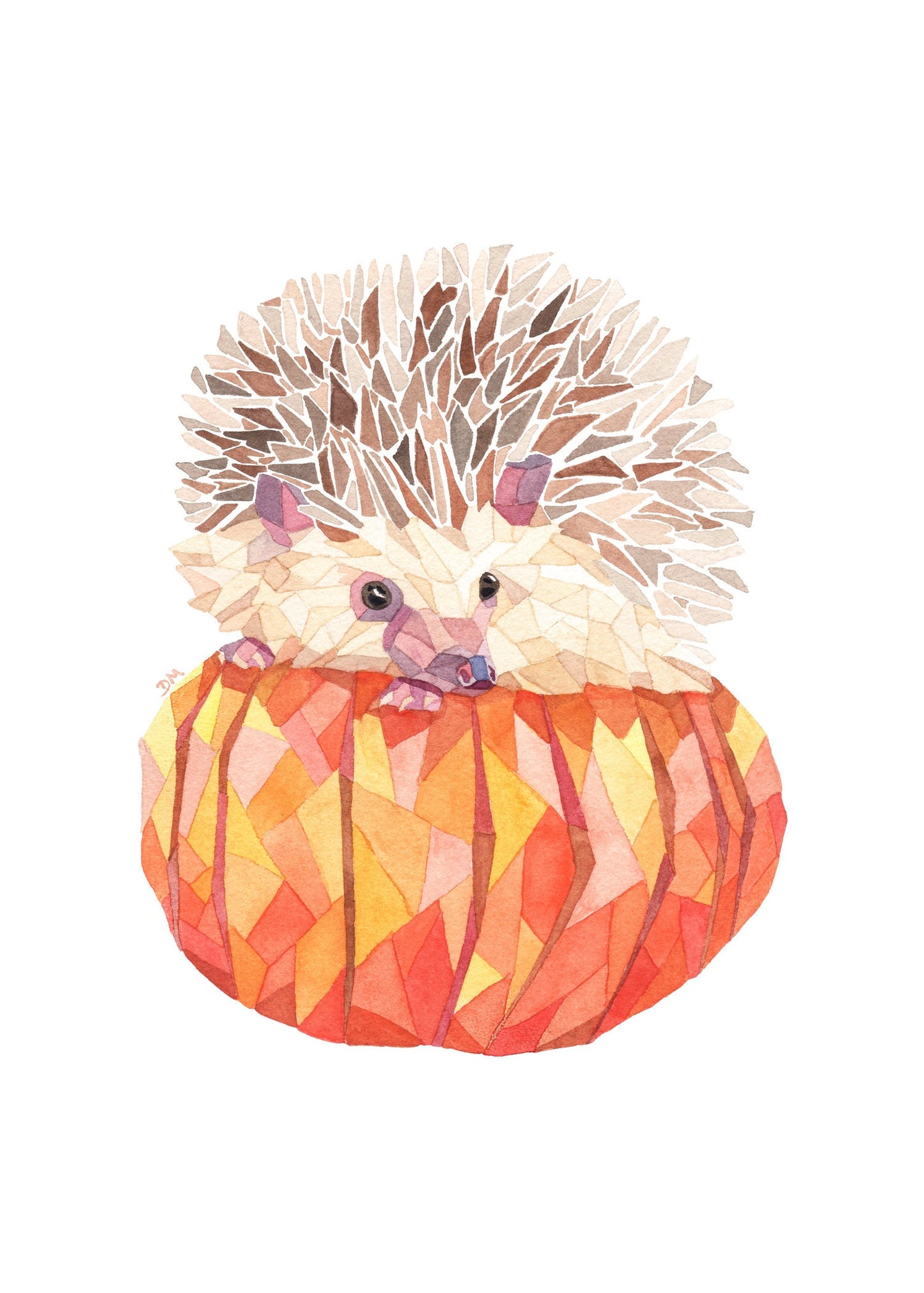 Hedgehog Print, Fall Print, Woodland Animal Print, Hedgehog Wall Art, Watercolor Animal Print, Woodland Nursery, Pumpkin Print - Debra Marie Art