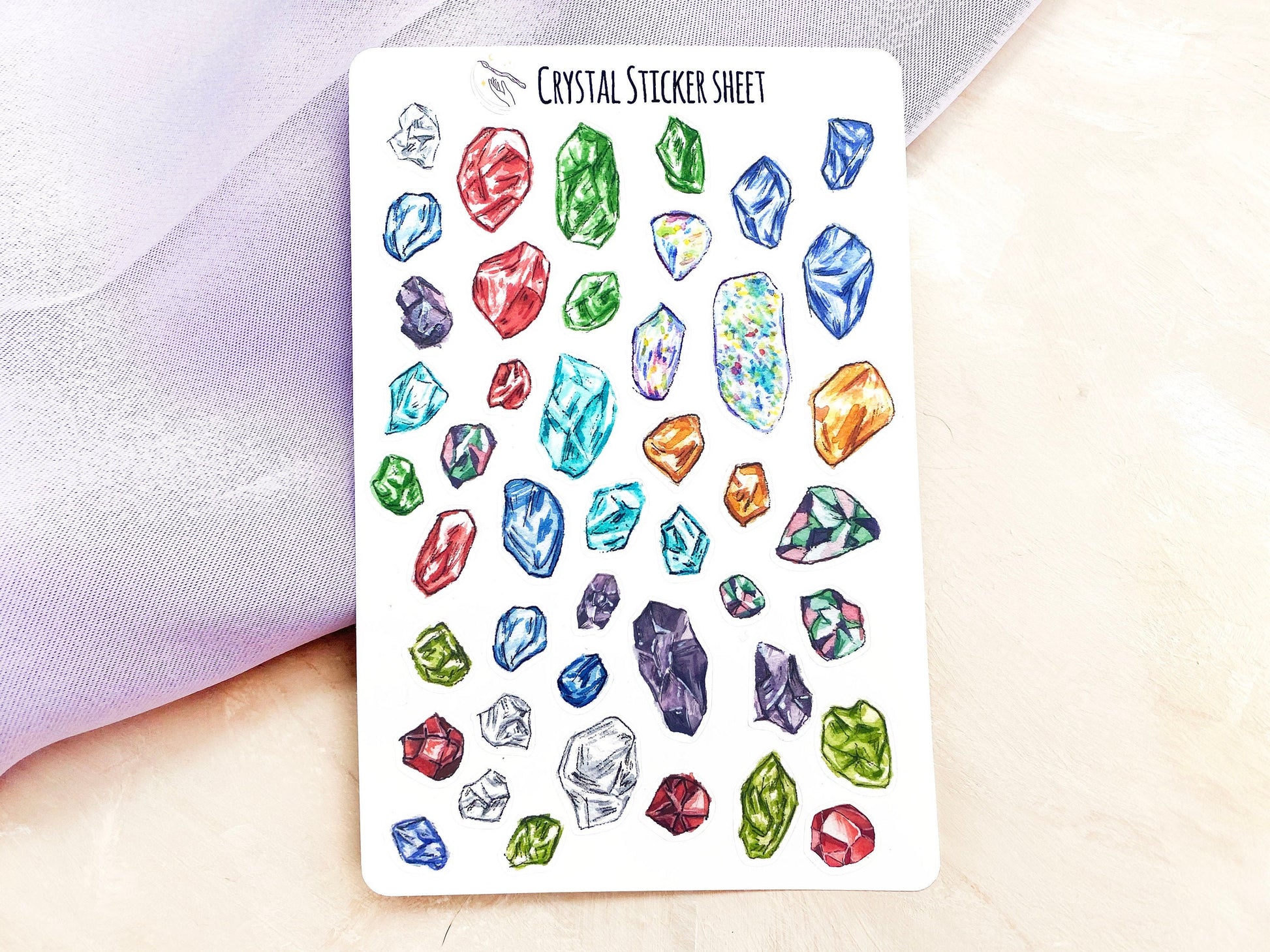 Witchy Watercolor Birthstone Gemstone Crystal Art Sticker Sheet Gift, Planner Bullet Journal Stickers - Debra Marie Art