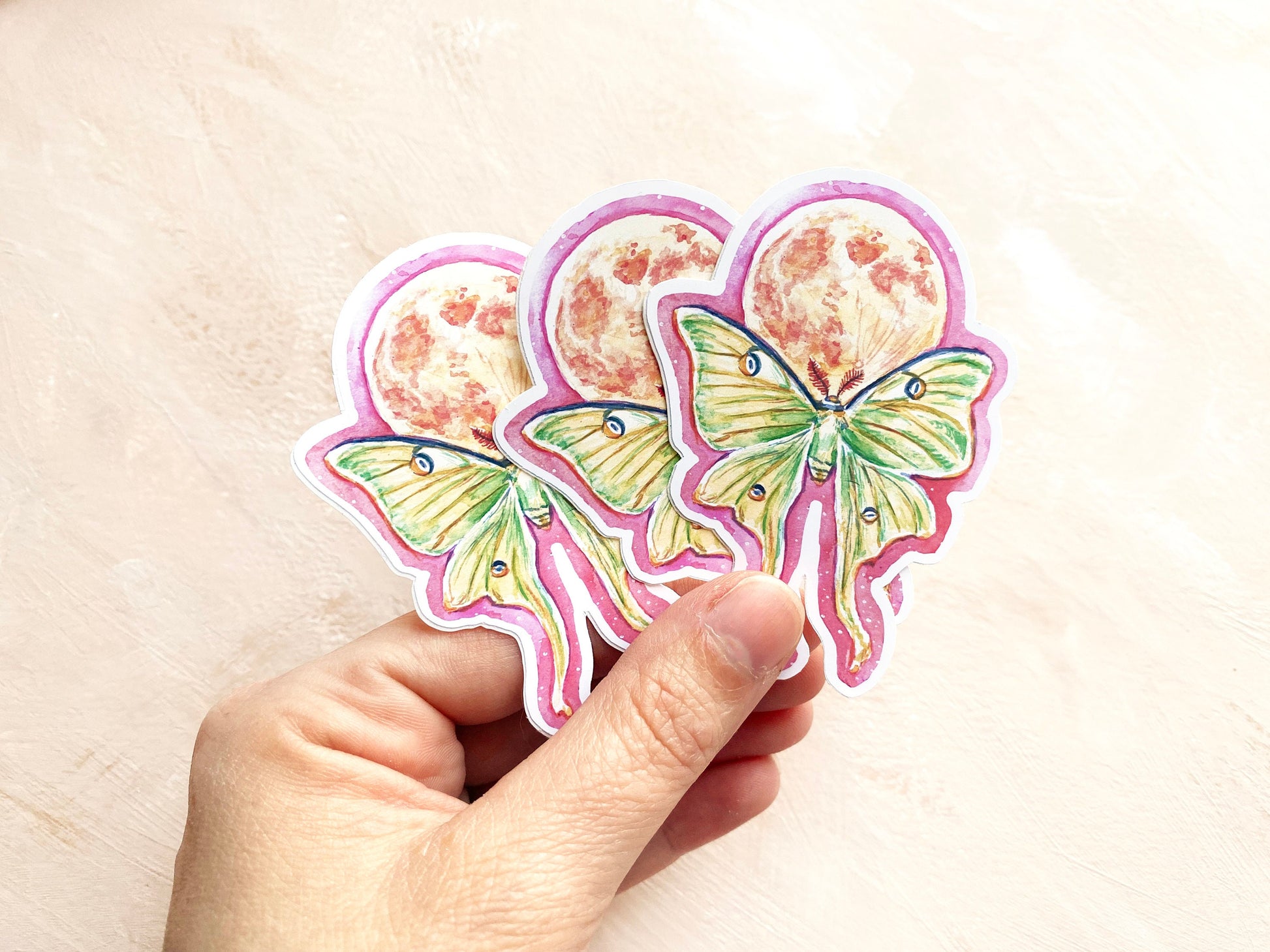 Watercolor Luna Moth Full Moon Sticker | Witchy Magical Fantasy Art Sticker | Colorful Stickers for Witchy Planners - Debra Marie Art