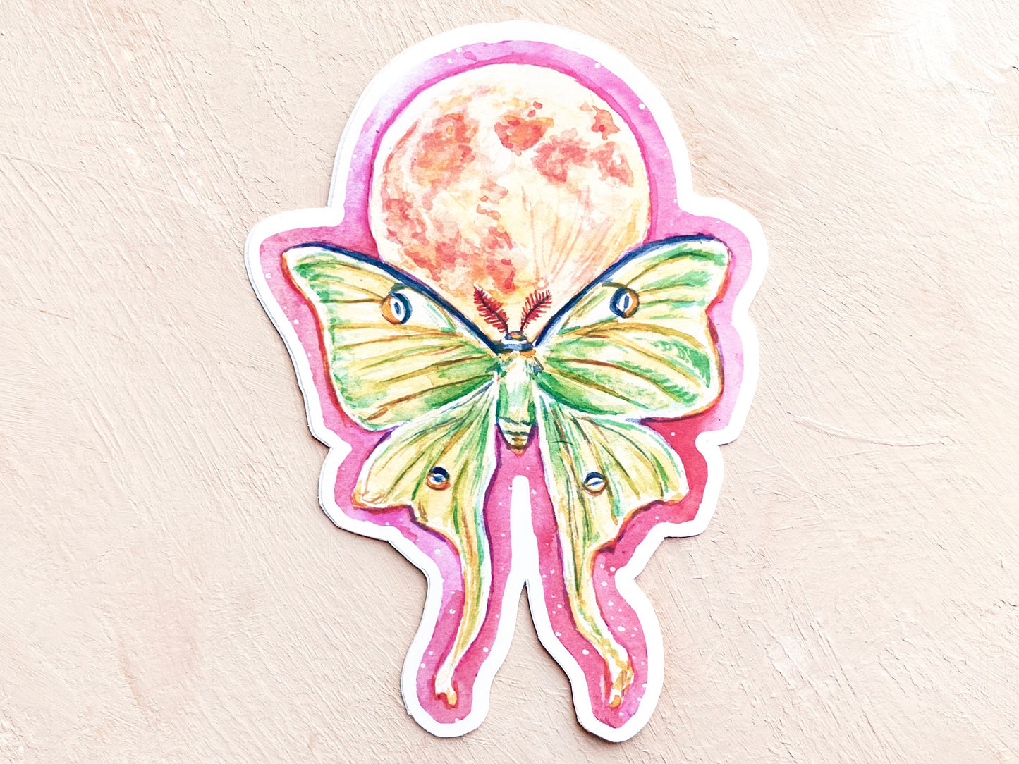 Watercolor Luna Moth Full Moon Sticker | Witchy Magical Fantasy Art Sticker | Colorful Stickers for Witchy Planners - Debra Marie Art