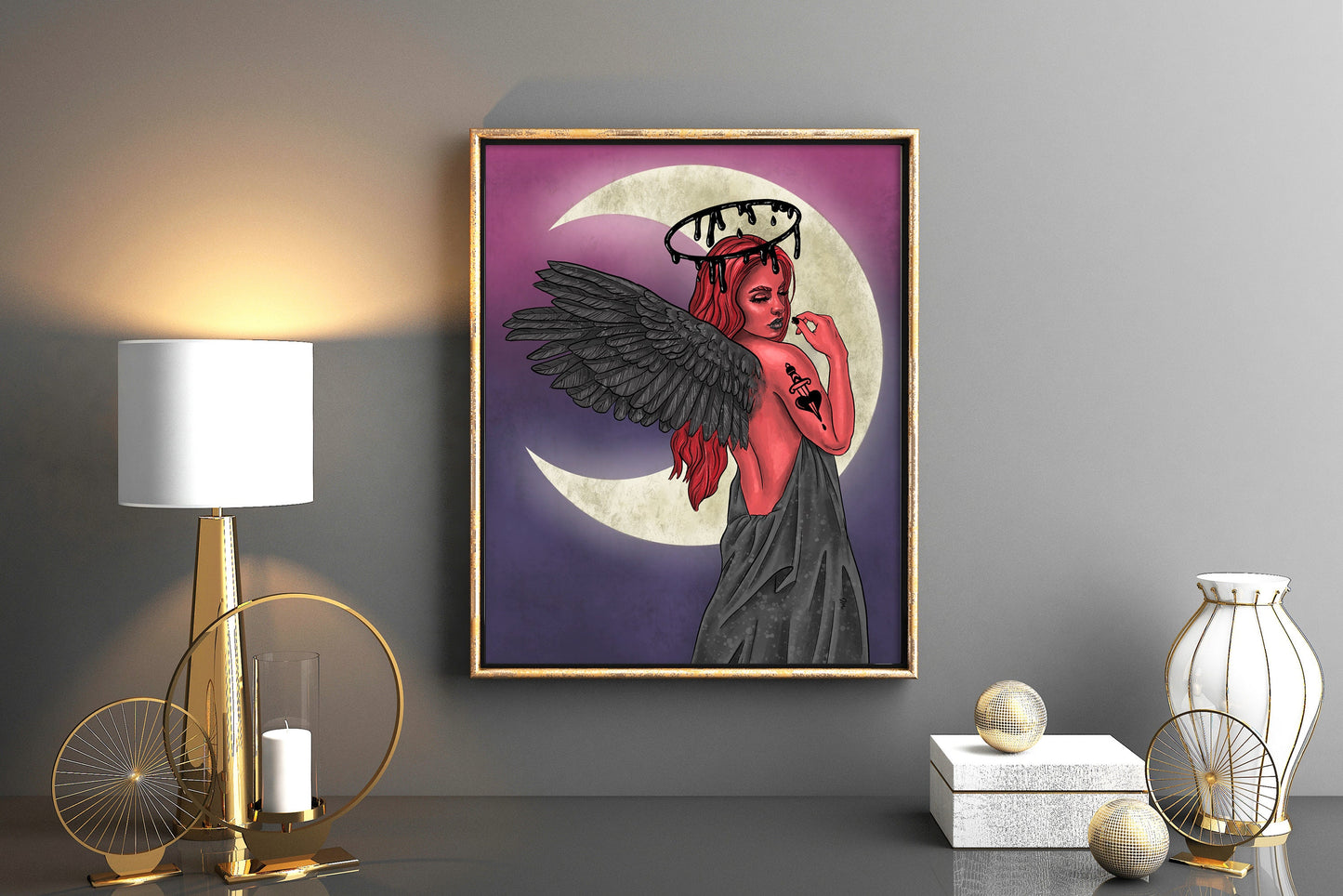 Dark Angel Art Print | Fantasy Witchy Women Wall Art Decor | Gothic Home Decor - Debra Marie Art