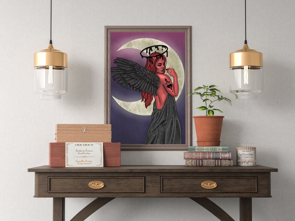 Dark Angel Art Print | Fantasy Witchy Women Wall Art Decor | Gothic Home Decor - Debra Marie Art