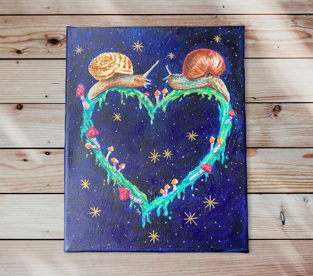 Cute Snail Mushroom Art Painting | Celestial Animal Wall Decor | Whimsical Nature Lover Art - Debra Marie Art