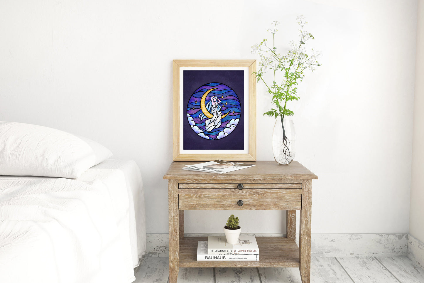 Stained Glass Style Moon Goddess Art Print Wall Decor | Witchy Whimsigoth Wall Art | - Debra Marie Art