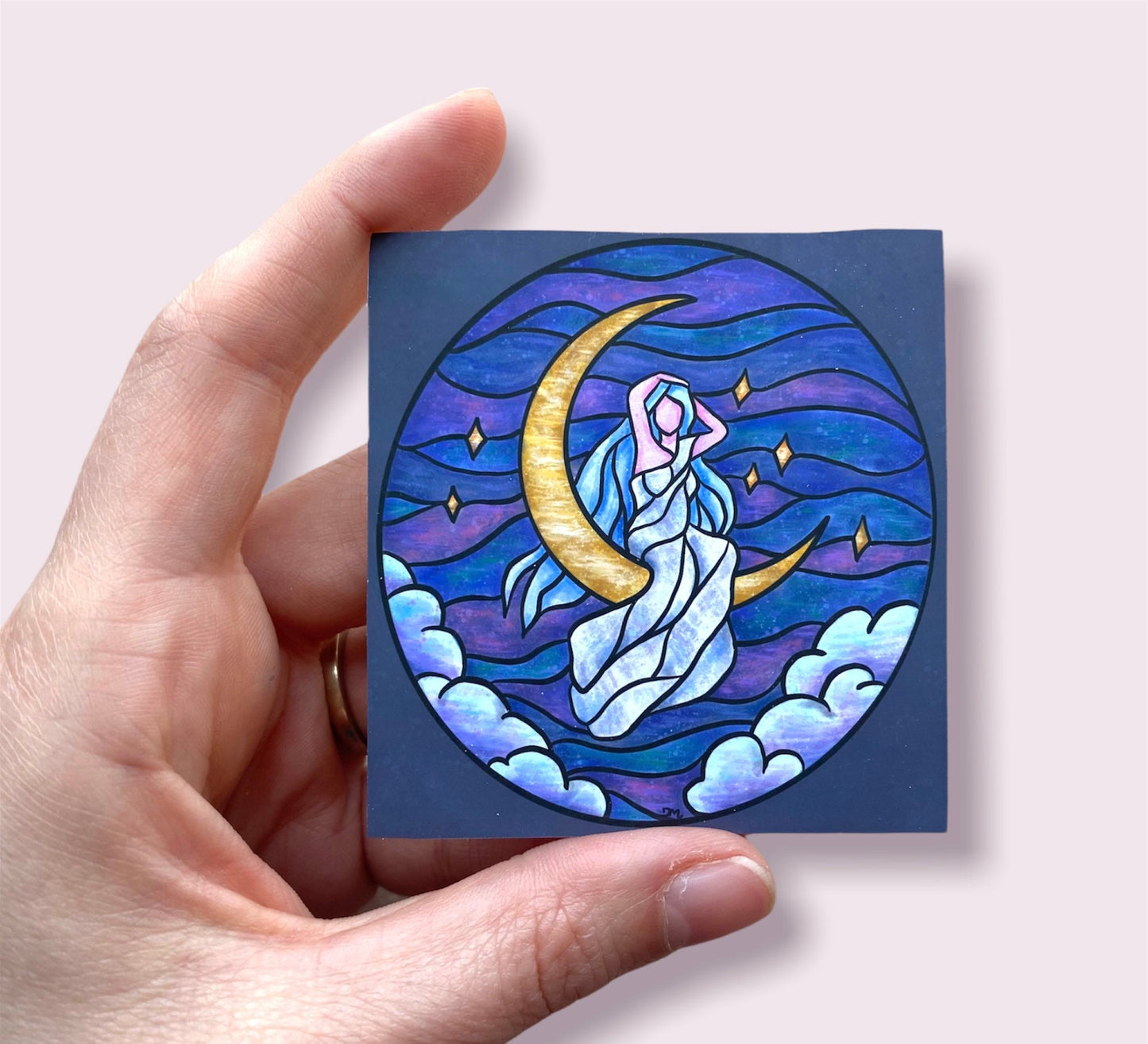 Stained Glass Moon Goddess Sticker | Spiritual Witchy Sticker | Stickers for Women - Debra Marie Art