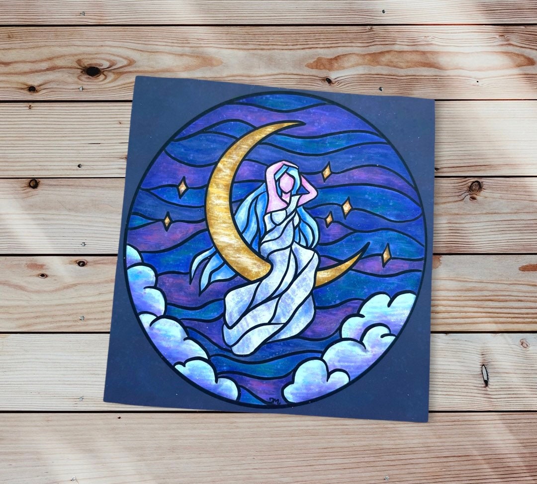 Stained Glass Moon Goddess Sticker | Spiritual Witchy Sticker | Stickers for Women - Debra Marie Art