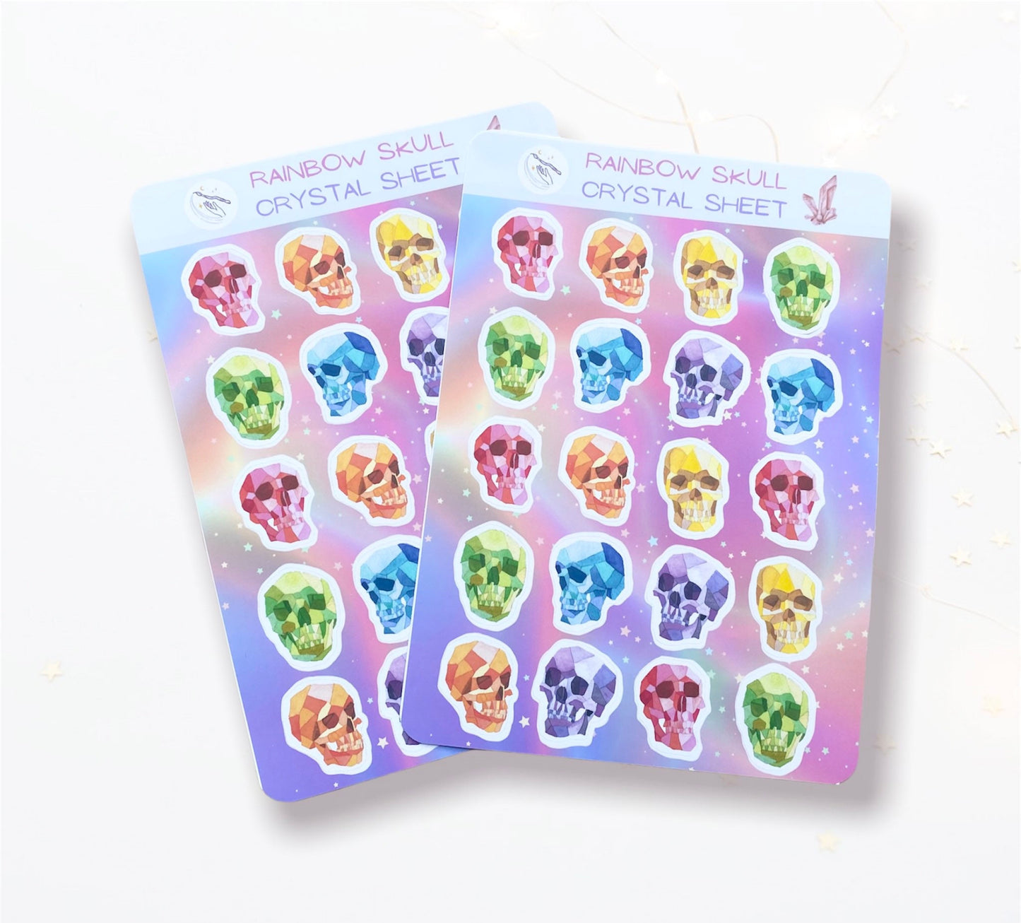 Rainbow Human Skull Sticker Pack | Pastel Goth Halloween Sticker Art | Creepy Geometric Sticker Sheet - Debra Marie Art