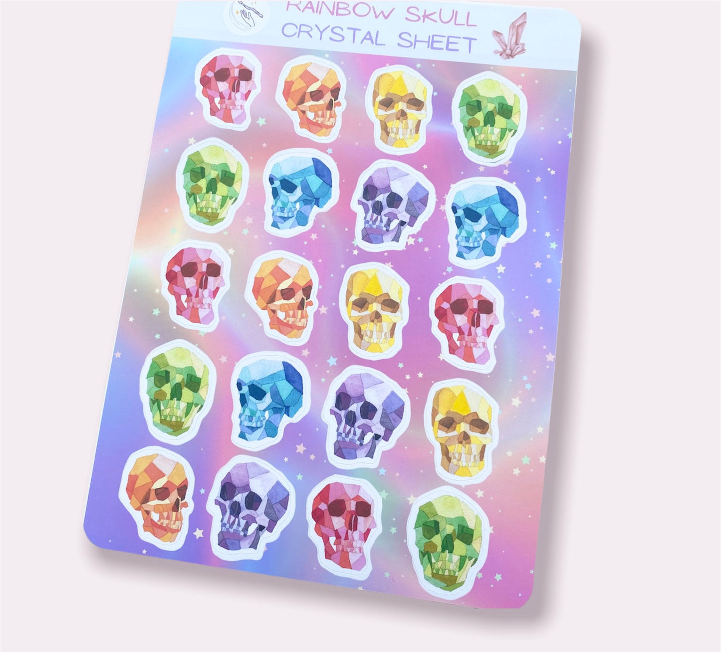 Rainbow Human Skull Sticker Pack | Pastel Goth Halloween Sticker Art | Creepy Geometric Sticker Sheet - Debra Marie Art