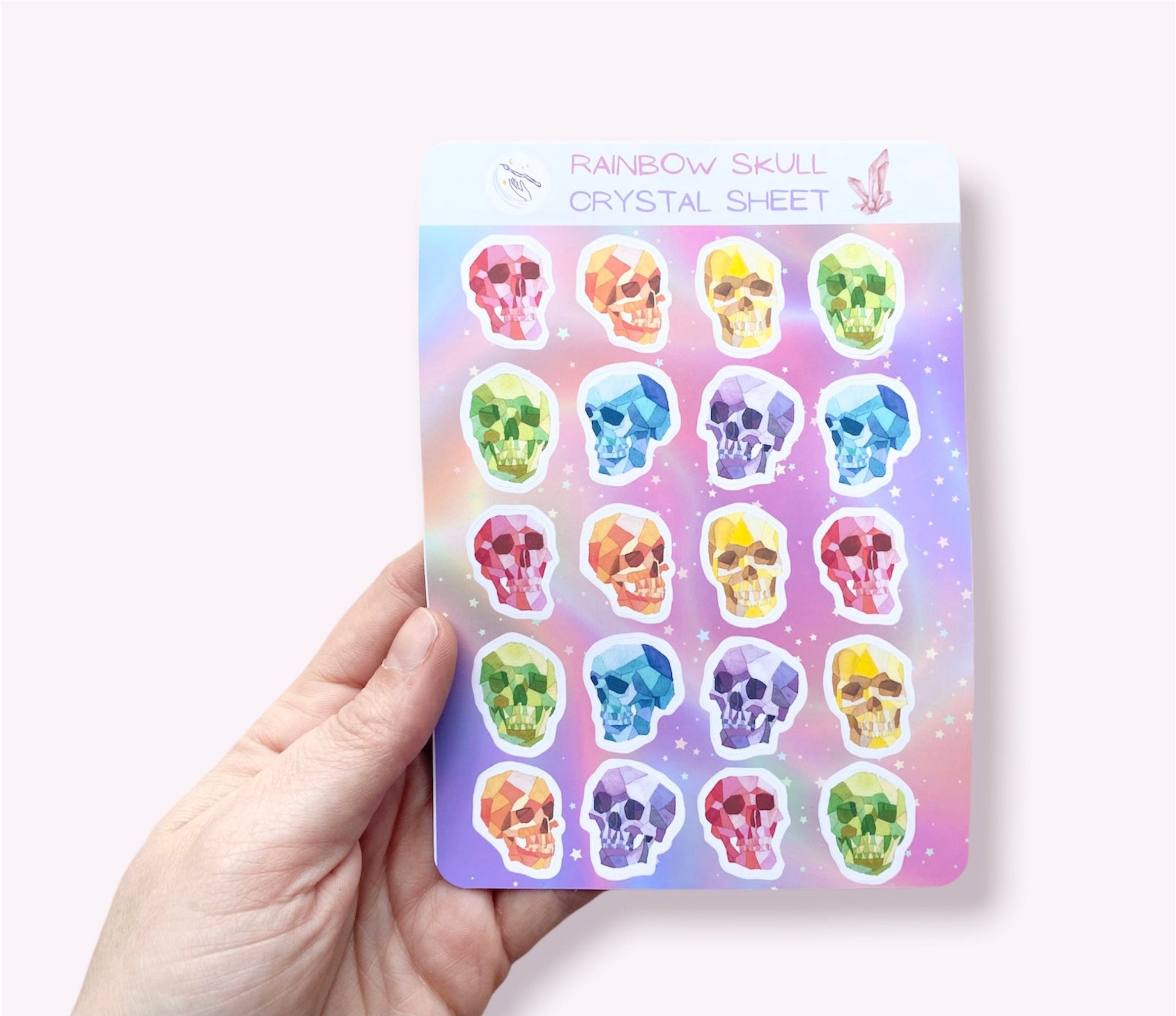 Rainbow Human Skull Sticker Pack | Pastel Goth Halloween Sticker Art | Creepy Geometric Sticker Sheet - Debra Marie Art