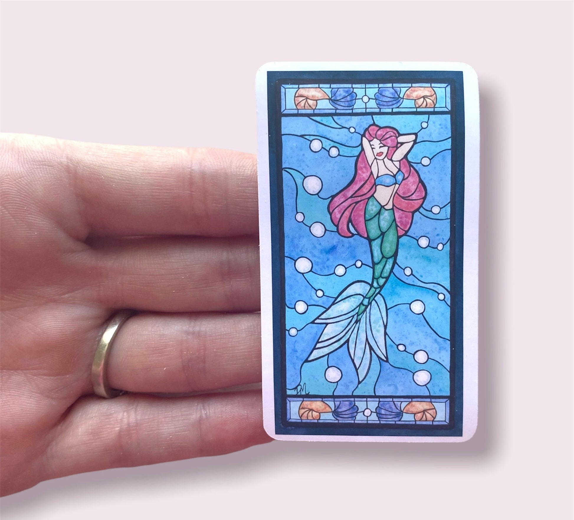 Watercolor Mermaid Art Sticker | Magical Fantasy Stained Glass Sticker | Colorful Ocean Sticker Gift - Debra Marie Art