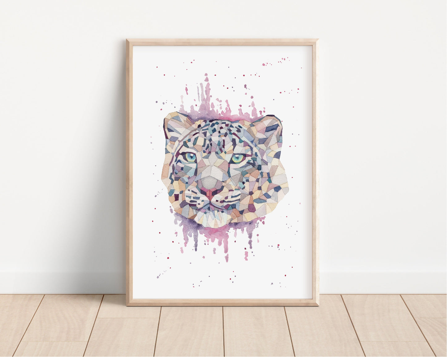 Snow Leopard Nature Art Print | Watercolor Geometric Animal Wall Decor | Animal Lover Gift - Debra Marie Art