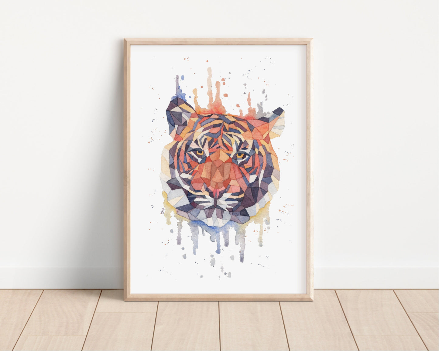 Geometric Watercolor Tiger Art Print | Nature Inspired Wall Art Print | Wild Animal Cat Decor - Debra Marie Art