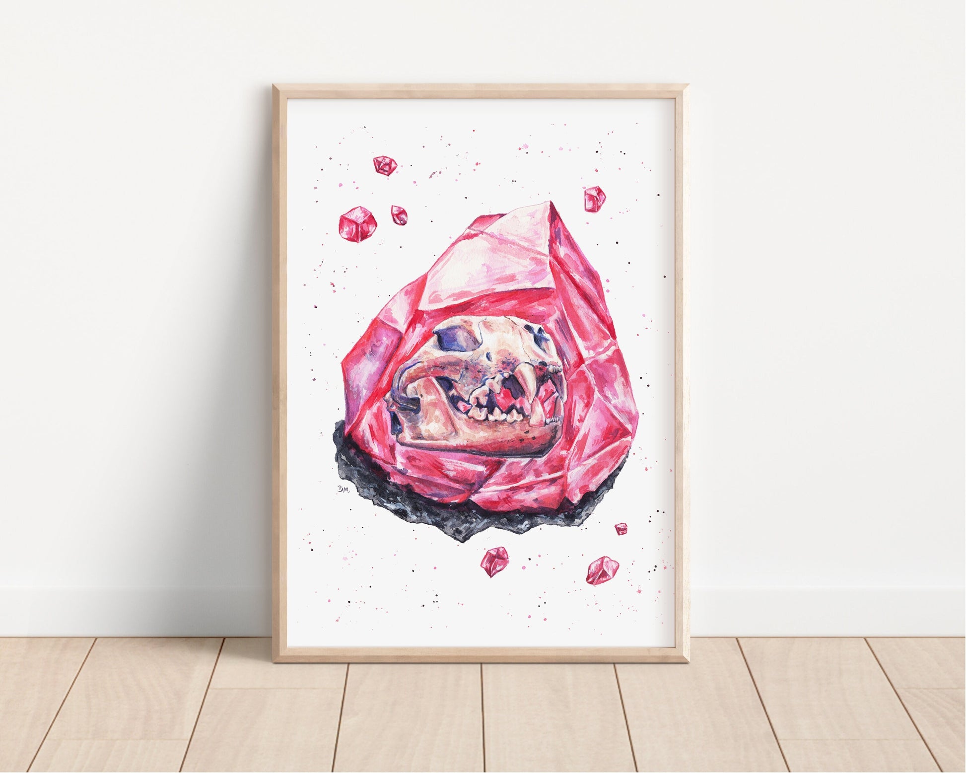 Creepy Cat Animal Skull Print | Witchy Wall Decor | Crystal Animal Skull Art Print - Debra Marie Art