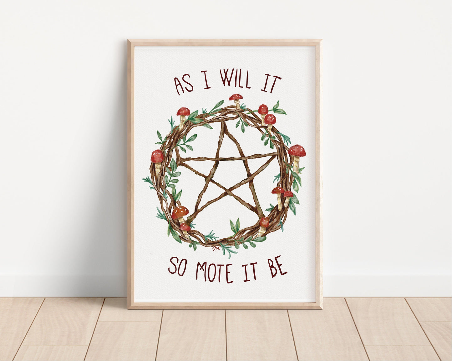 So Mote it Be Mushroom Pentacle Wreath Art Print | Witchy Forest Wall Art |  Pagan Wiccan Home Decor - Debra Marie Art