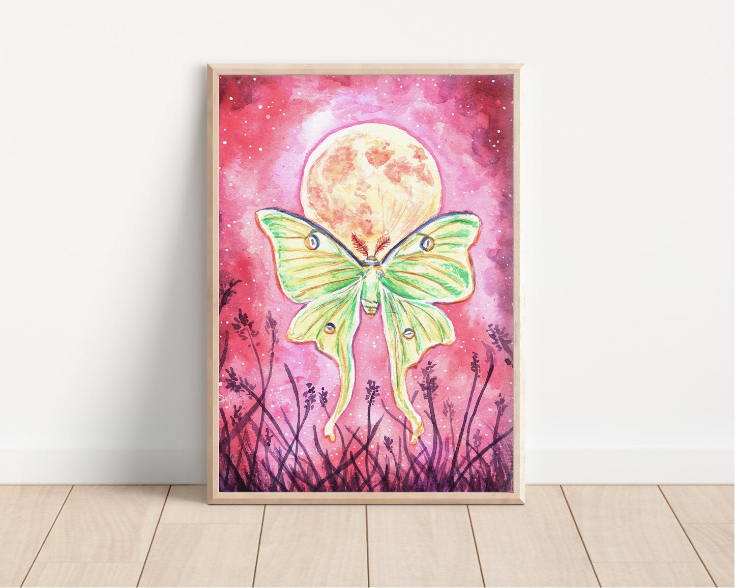 Luna Moth Moon Art Print | Witchy Magical Nature Inspired Art Decor | Witchy Moon Decor Wall - Debra Marie Art