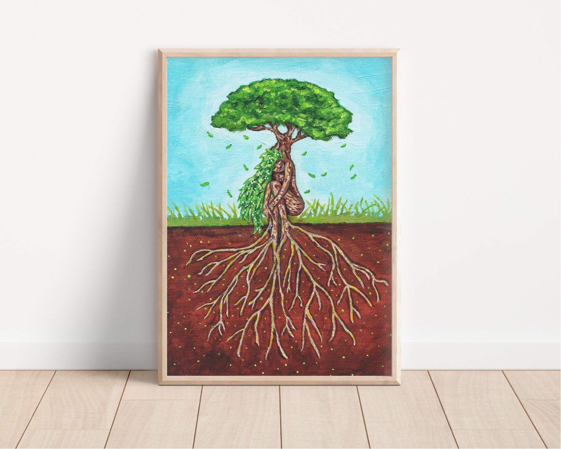 Fantasy Mother Earth Tree of Life Wall Art Print | Magical Pagan Nature Inspired Decor | Earth Goddess Tree Art With Roots - Debra Marie Art