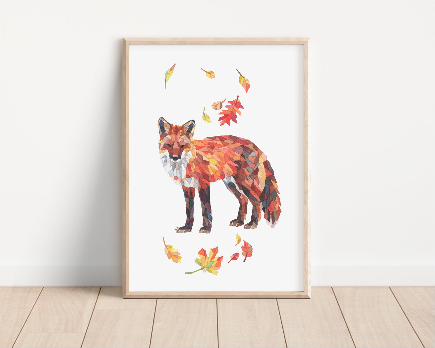 Watercolor Geometric Fall Fox Print Wildlife Art Print Gift, Abstract Animals, Woodland Animal Print, Autumn Decor - Debra Marie Art