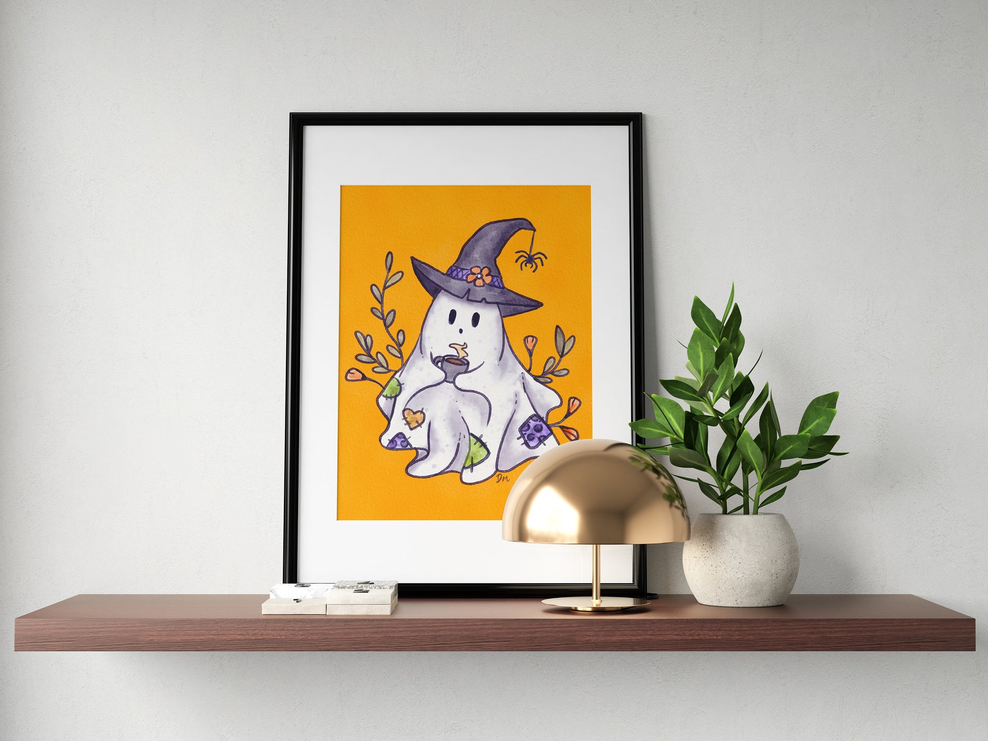 Cute Spooky Ghost Coffee Art Print | Halloween Witchy Wall Art Decor |  Witch Hat Fall Art - Debra Marie Art