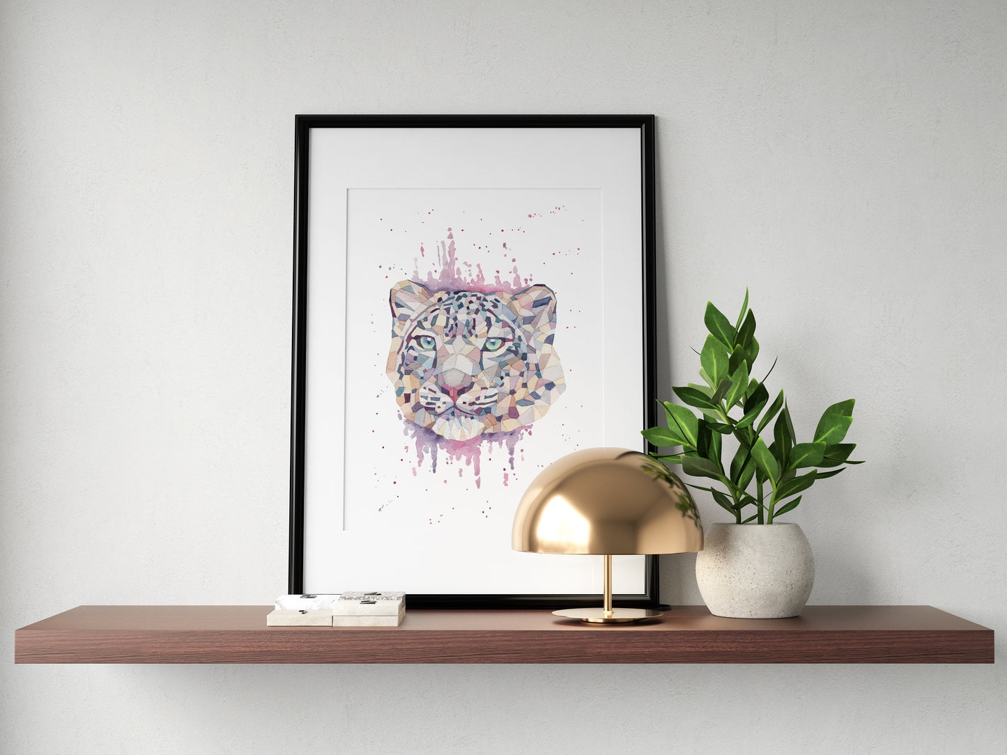 Snow Leopard Nature Art Print | Watercolor Geometric Animal Wall Decor | Animal Lover Gift - Debra Marie Art