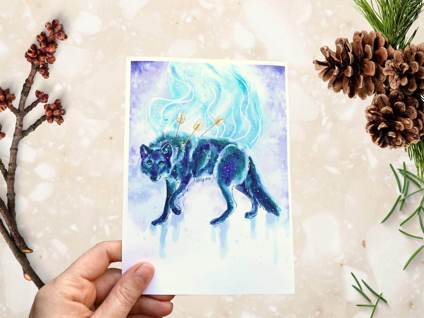 Watercolor Wolf Arrow Art Print | Whimsical Wild Animal Lover Wall Art | Celestial Fantasy Home Decor - Debra Marie Art