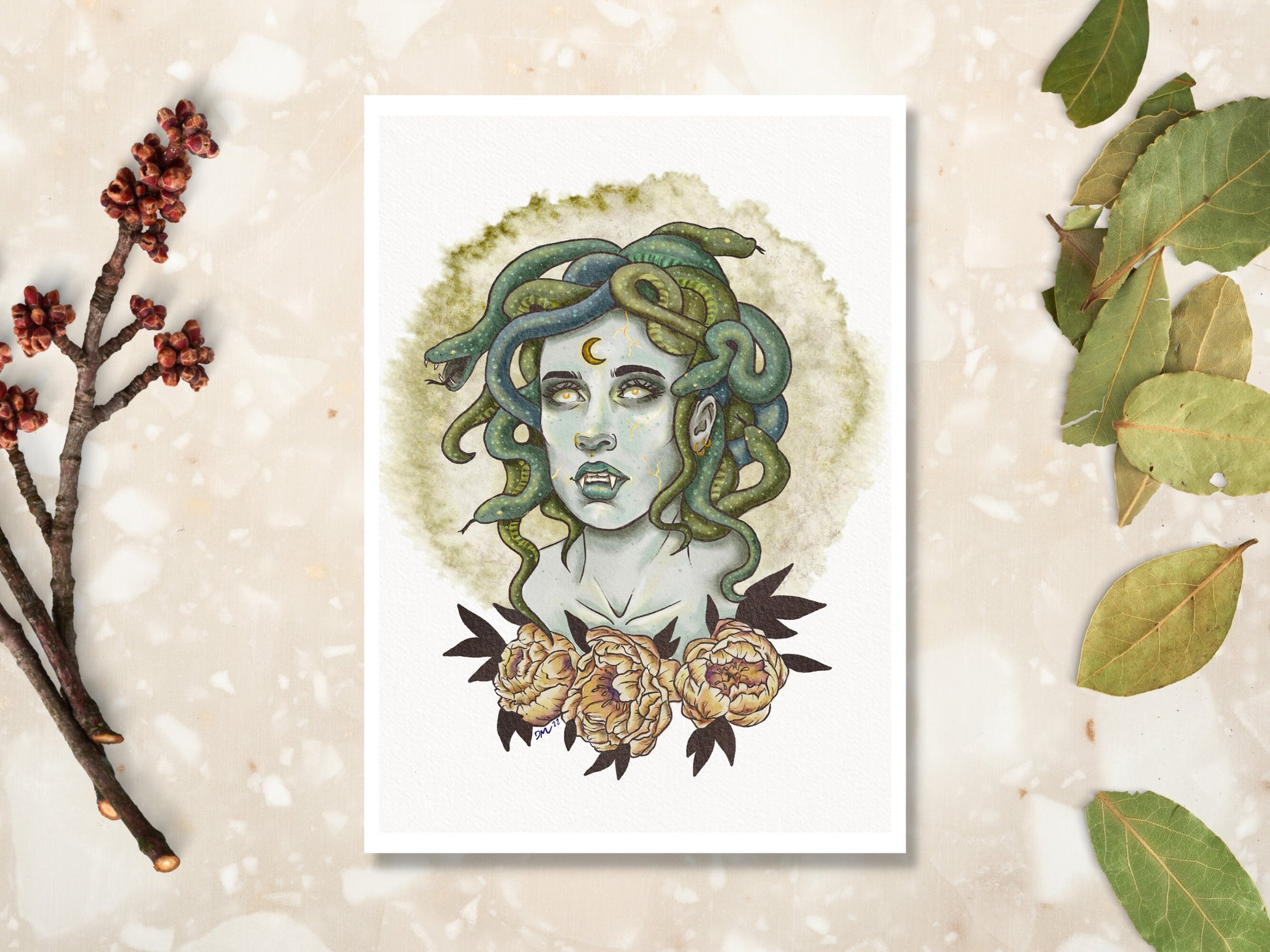 Medusa Goddess Snake Art Print |  Witchy Fantasy Wall Art Decor | Pagan Mythology Home Decor Gift - Debra Marie Art