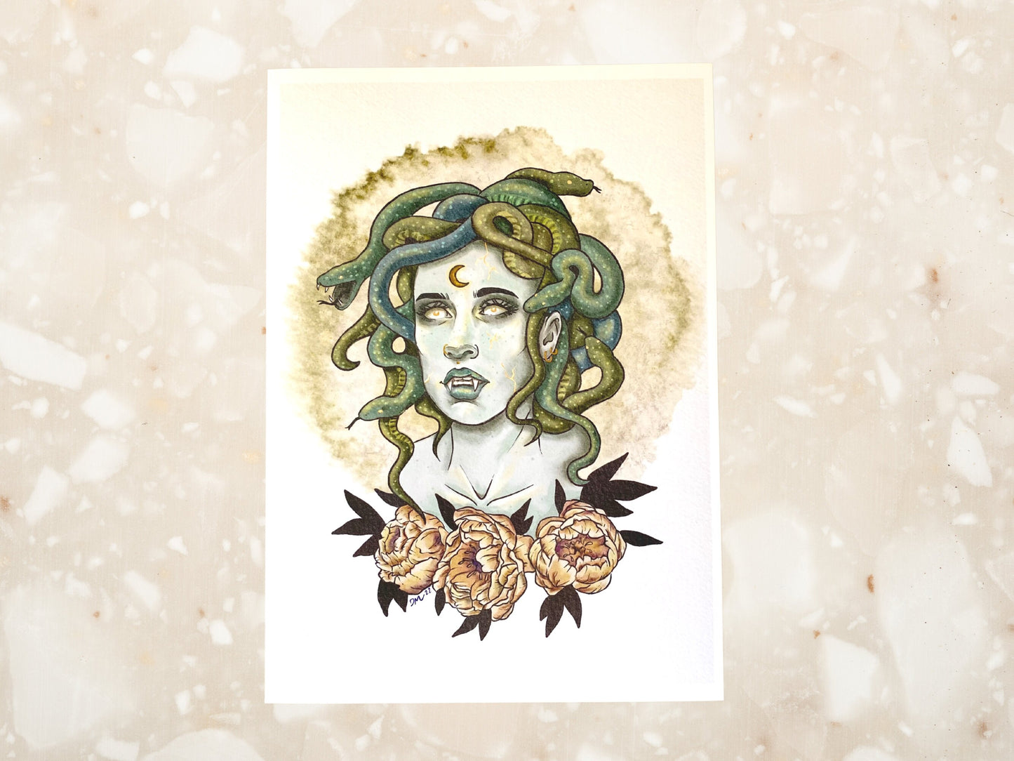 Medusa Goddess Snake Art Print |  Witchy Fantasy Wall Art Decor | Pagan Mythology Home Decor Gift - Debra Marie Art