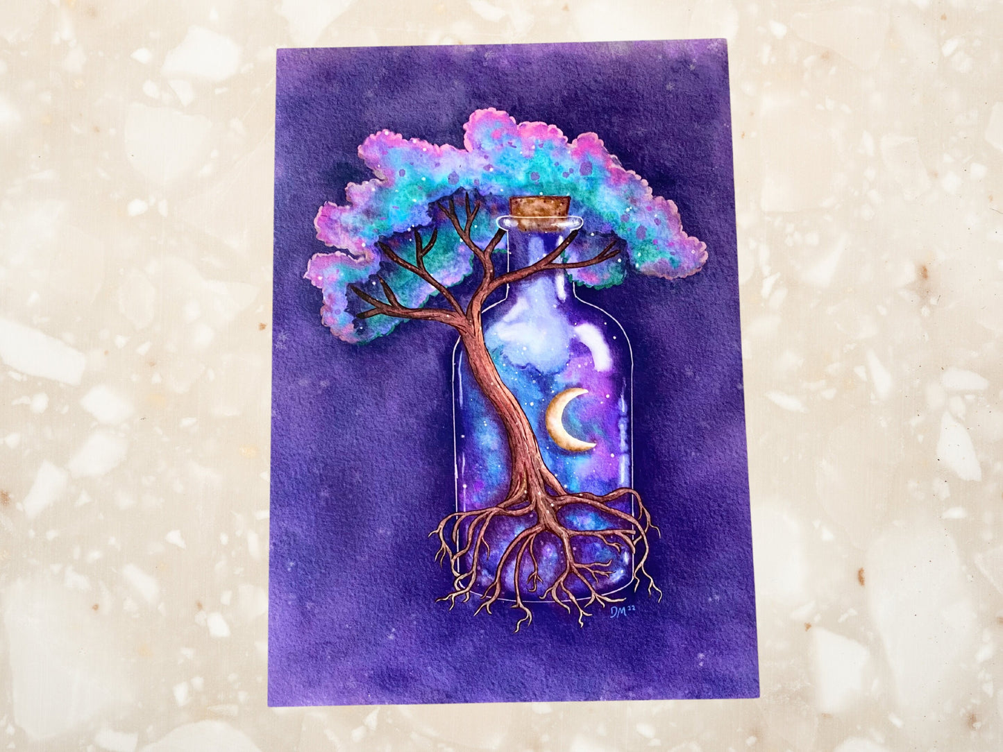 Fantasy Tree Bottle Art Print |  Enchanted Magic Forest Nature Wall Art Decor | Galaxy Celestial Moon Home Decor - Debra Marie Art