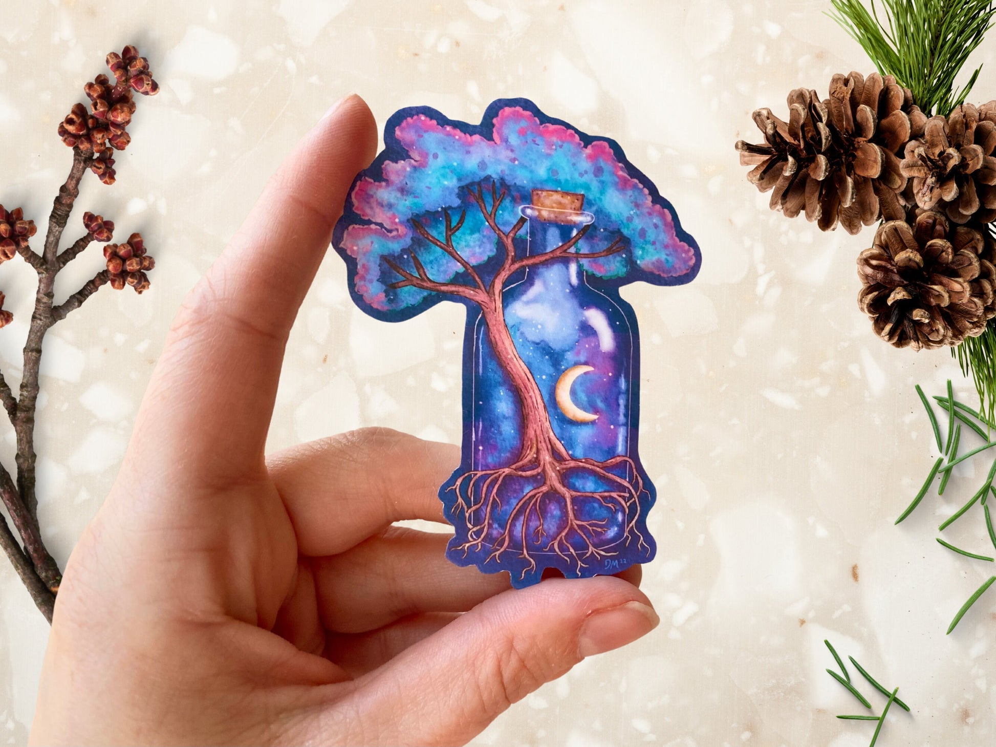 Forest Nature Tree of Life Sticker | Fantasy Nature Art Sticker | Celestial Space Moon Vinyl Stickers - Debra Marie Art