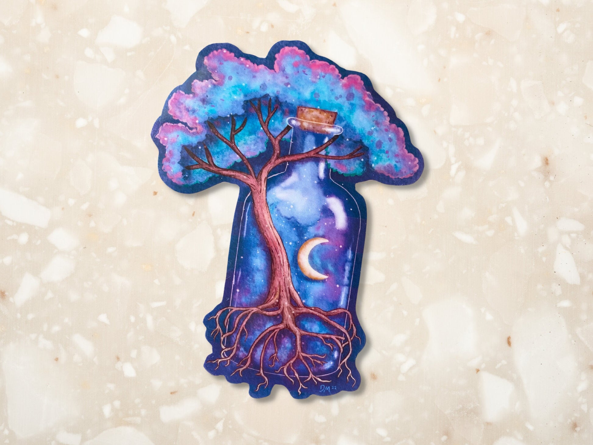 Forest Nature Tree of Life Sticker | Fantasy Nature Art Sticker | Celestial Space Moon Vinyl Stickers - Debra Marie Art