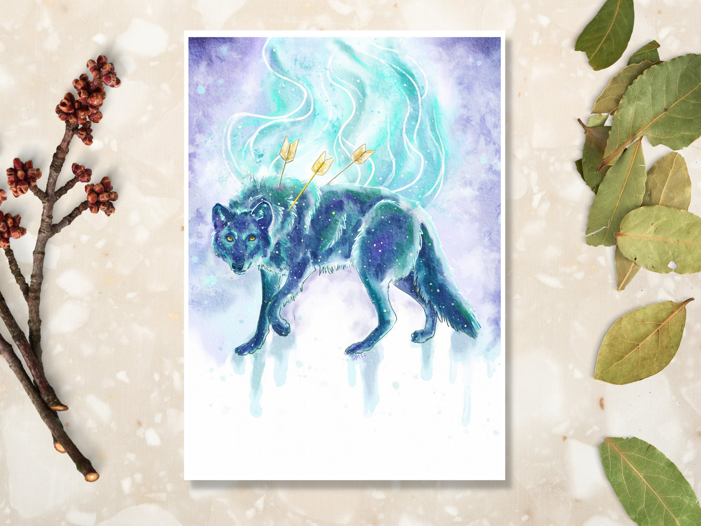 Watercolor Wolf Arrow Art Print | Whimsical Wild Animal Lover Wall Art | Celestial Fantasy Home Decor - Debra Marie Art