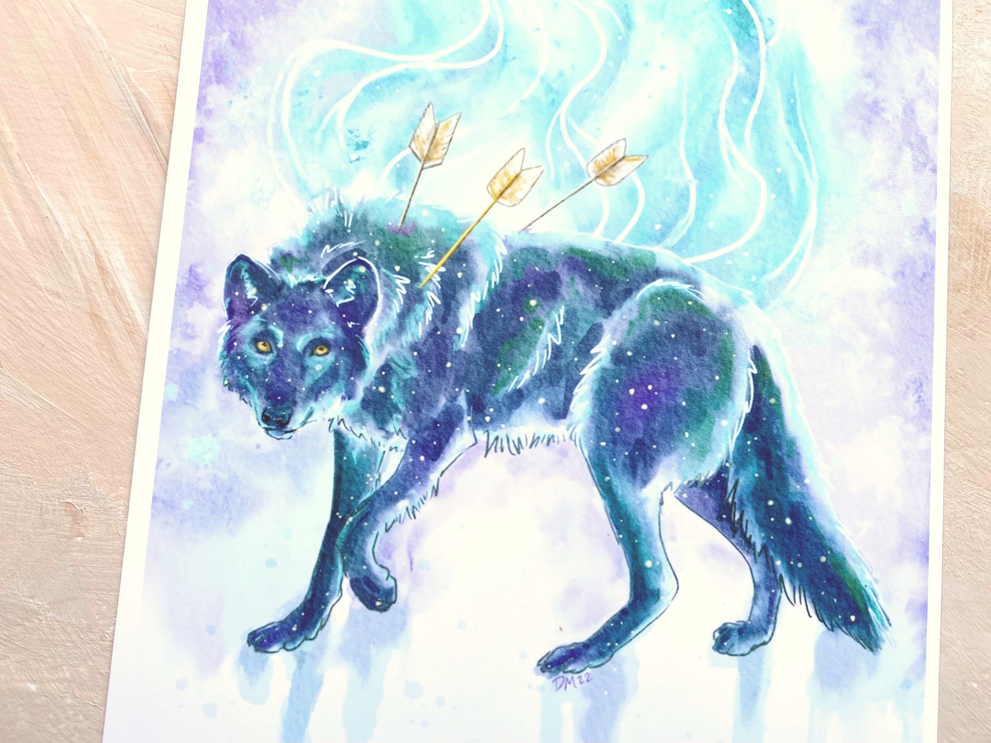 Watercolor Wolf Arrow Art Print | Whimsical Wild Animal Lover Wall Art | Celestial Fantasy Home Decor - Debra Marie Art