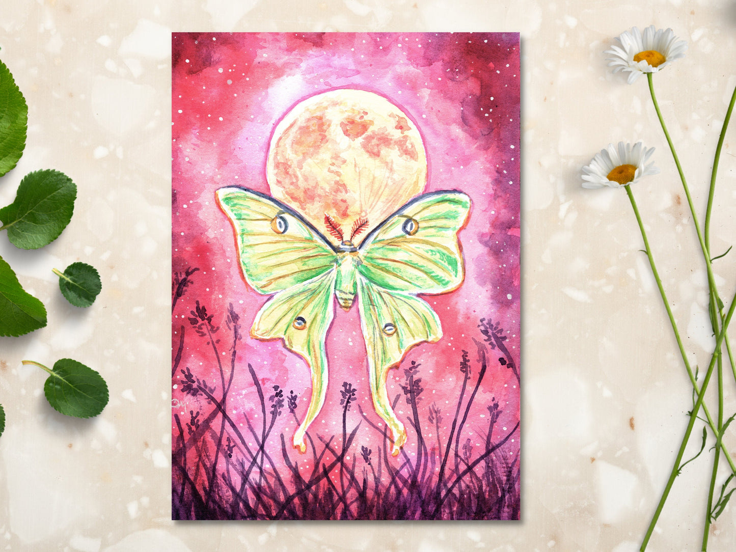 Luna Moth Moon Art Print | Witchy Magical Nature Inspired Art Decor | Witchy Moon Decor Wall - Debra Marie Art