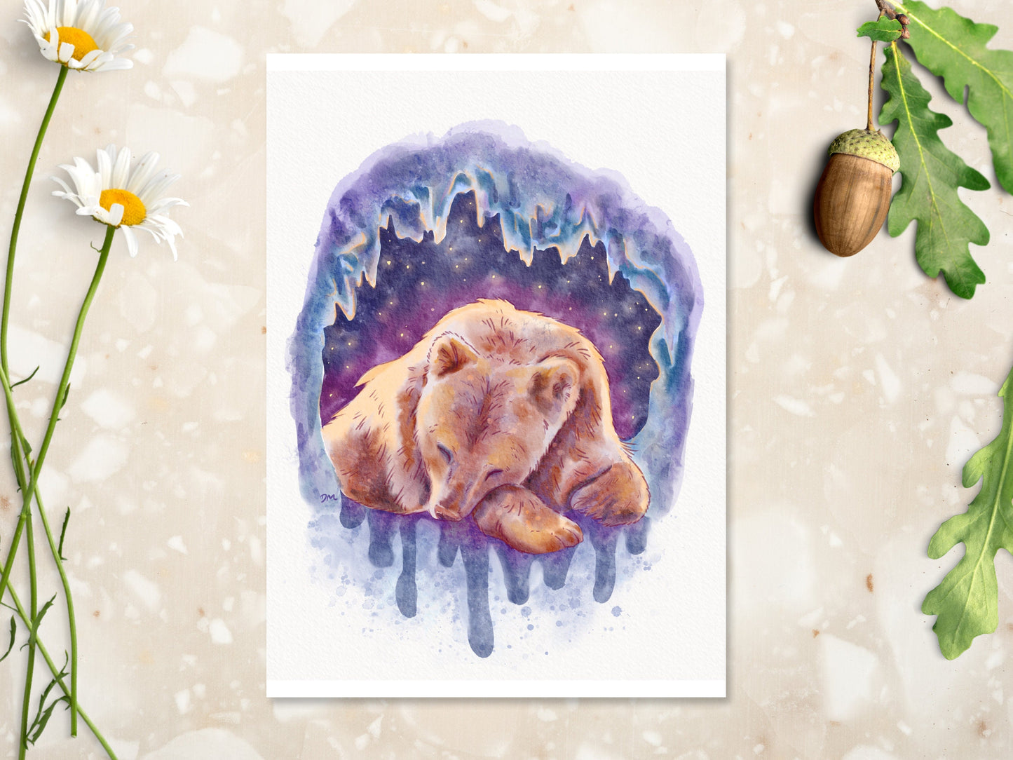 Sleeping Bear Animal Art Print | Fantasy Wall Art |  Woodland Home Decor - Debra Marie Art